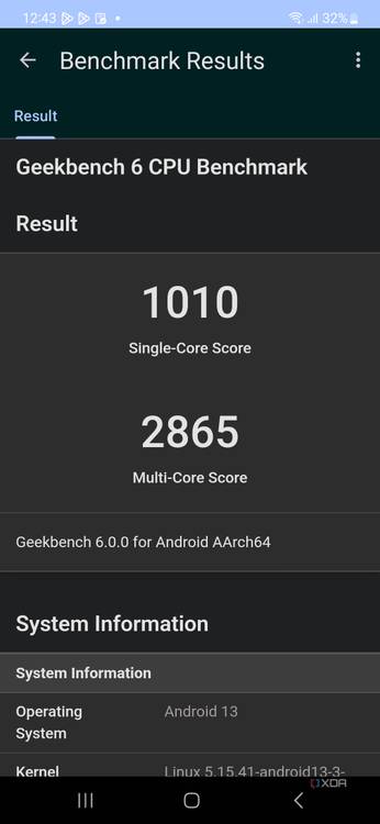 A screenshot showing the Galaxy A54 5G Geekbench 6 benchmark result.
