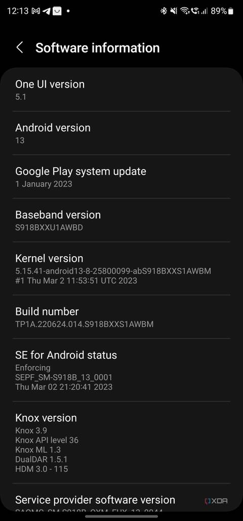 Galaxy S23 Ultra Software information