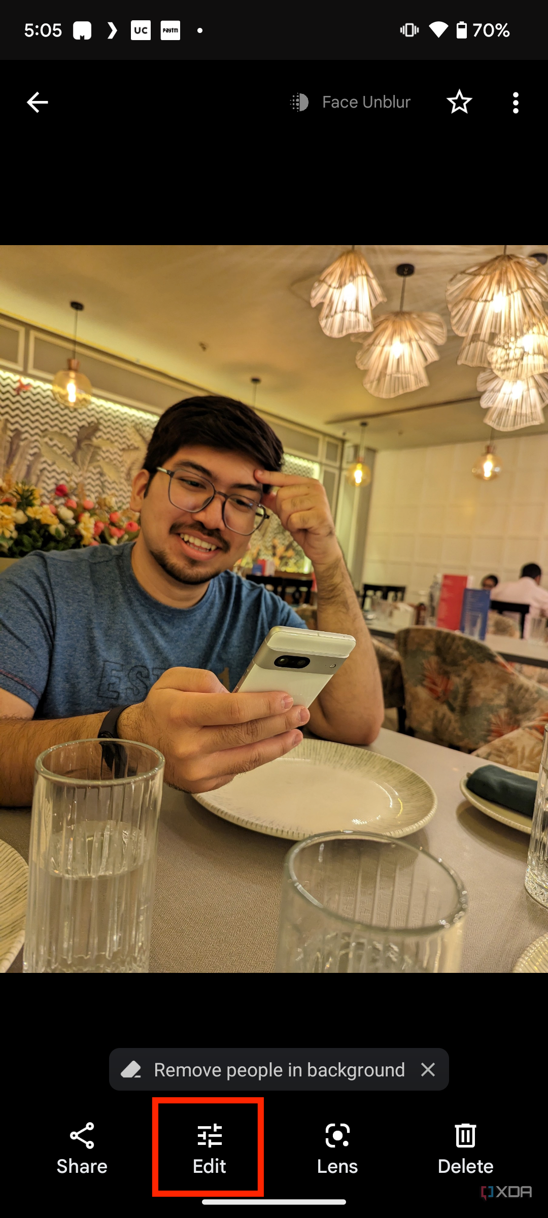 A screenshot of the Google Photos edit option in Pixel 7.