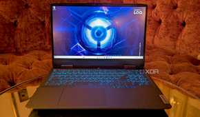 Lenovo LOQ 15 Gaming Laptop on a table in front of a sofa
