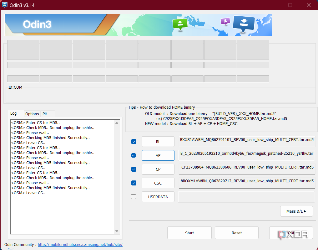 Odin with Galaxy S23 Magisk patched firmware