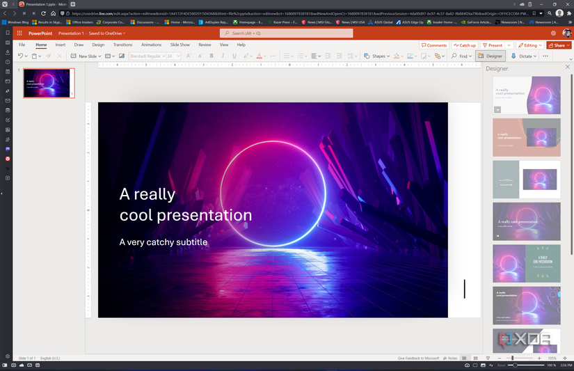 Screenshot of PowerPoint on the web