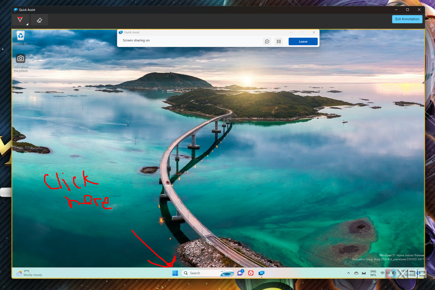 Screenshot of Quick Assist in Windows 11 using annotations