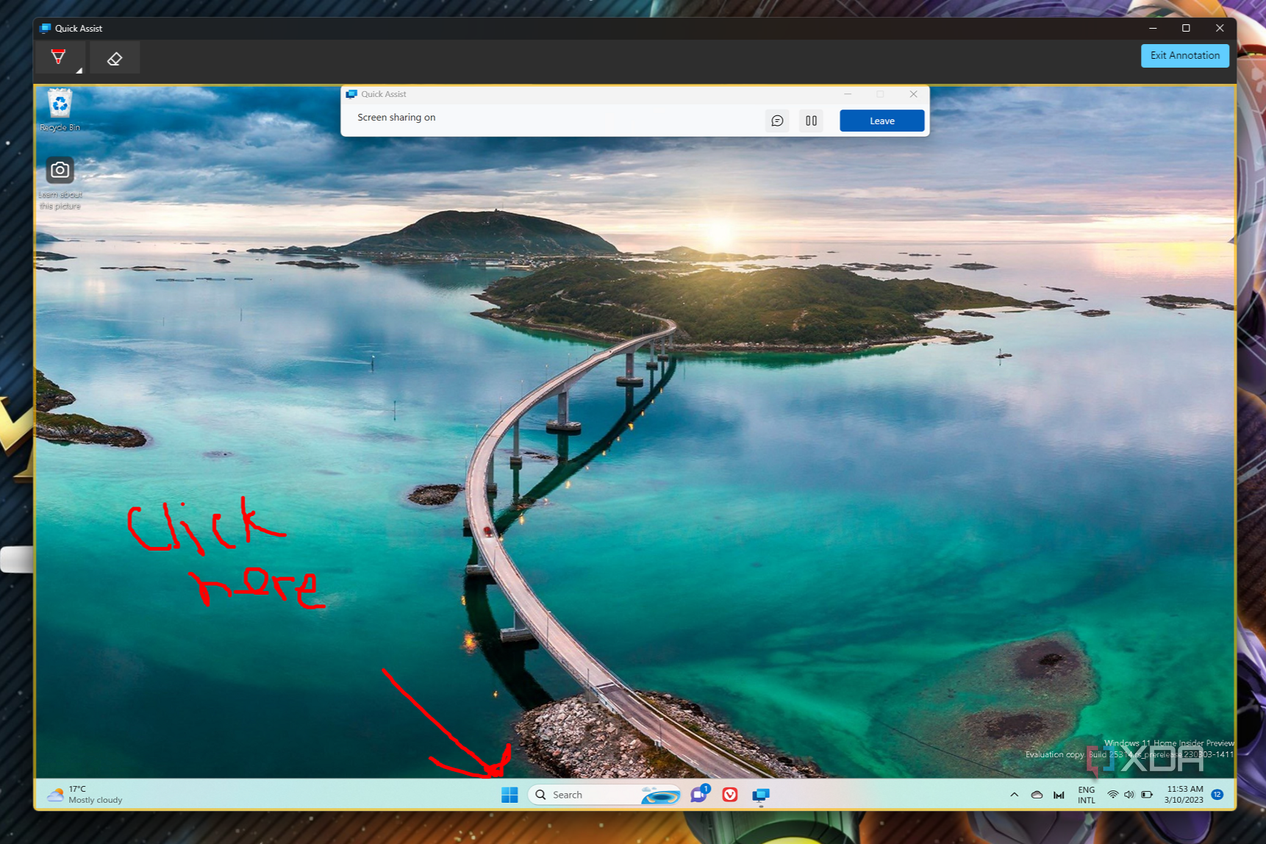 Screenshot of Quick Assist in Windows 11 using annotations