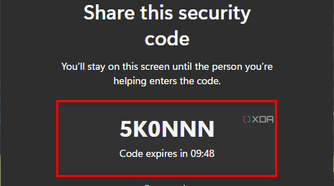 Screenshot of the helper's security code in Quick Assist