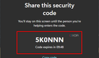 Screenshot of the helper's security code in Quick Assist