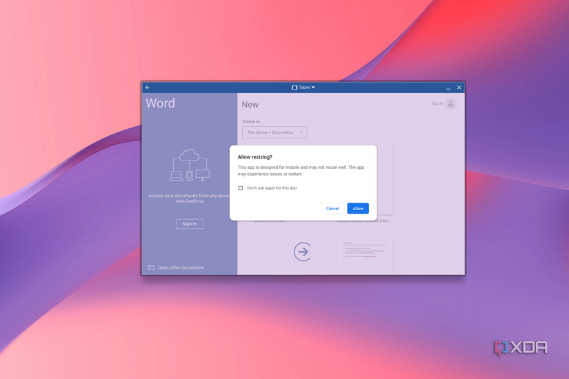 Resizing Microsoft Word Android app