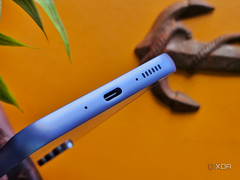 An image showing the USB-C port at the bottom of the Galaxy A54 5G.