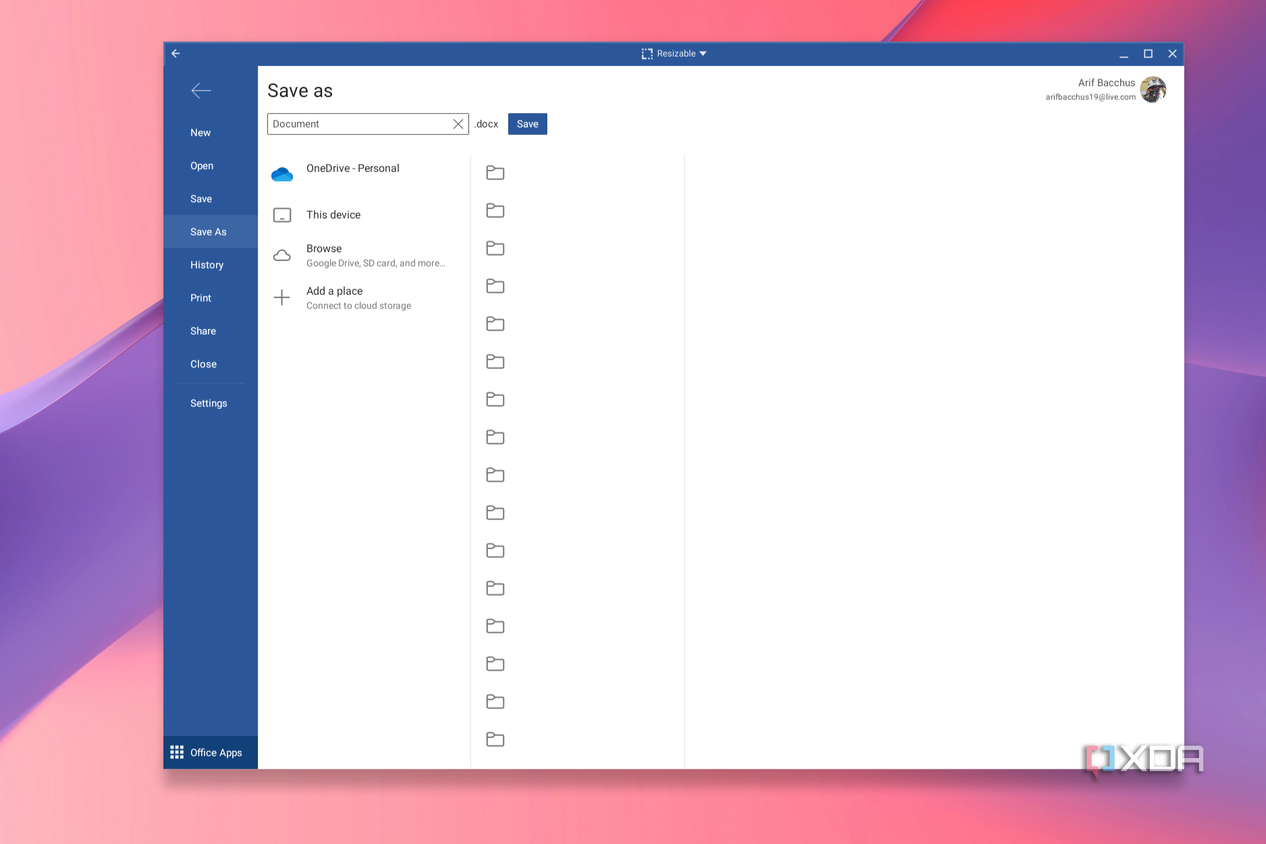 Save menu in Microsoft Word