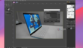 GIMP running on ChromeOS showing a laptop and different menus