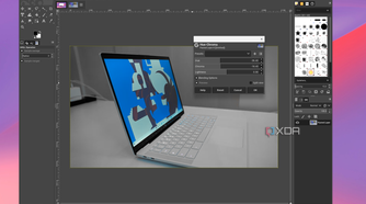 GIMP running on ChromeOS showing a laptop and different menus