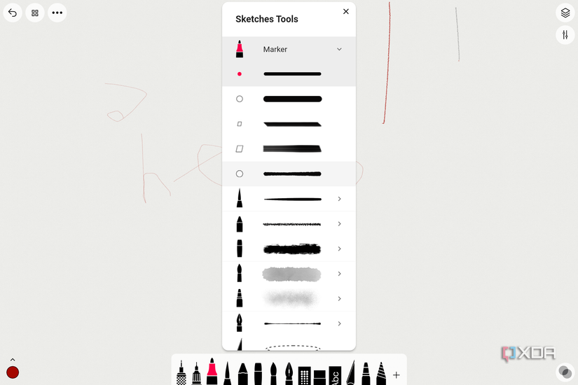 Sketches app showing brushes on ChromeOS