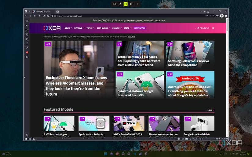 Screenshot of the capture UI in the Windows 11 Snipping Tool 