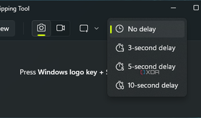Screenshot of the capture delay options in the Windows 11 Snipping Tool
