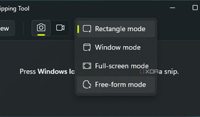 Screenshot of the list of capture modes available in Windows 11 Snipping Tool, including rectangle, window, full-screen, and free-form modes