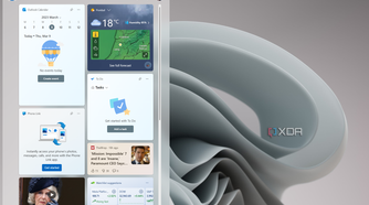 Screenshot of the Windows 11 Widgets panel showing various pinned widgets and news items