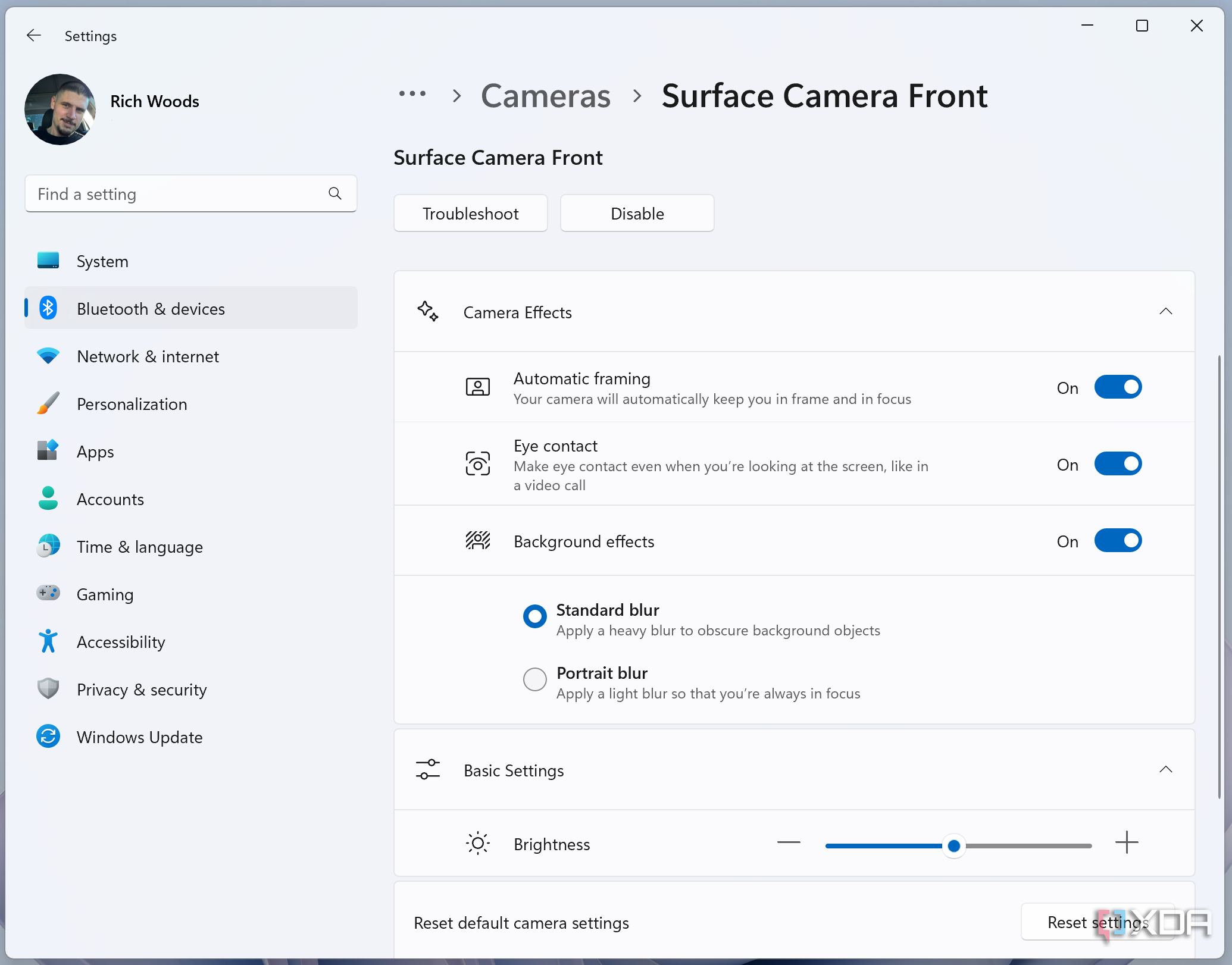 Screenshot of Windows Studio effects in the Settings app on Windows 11