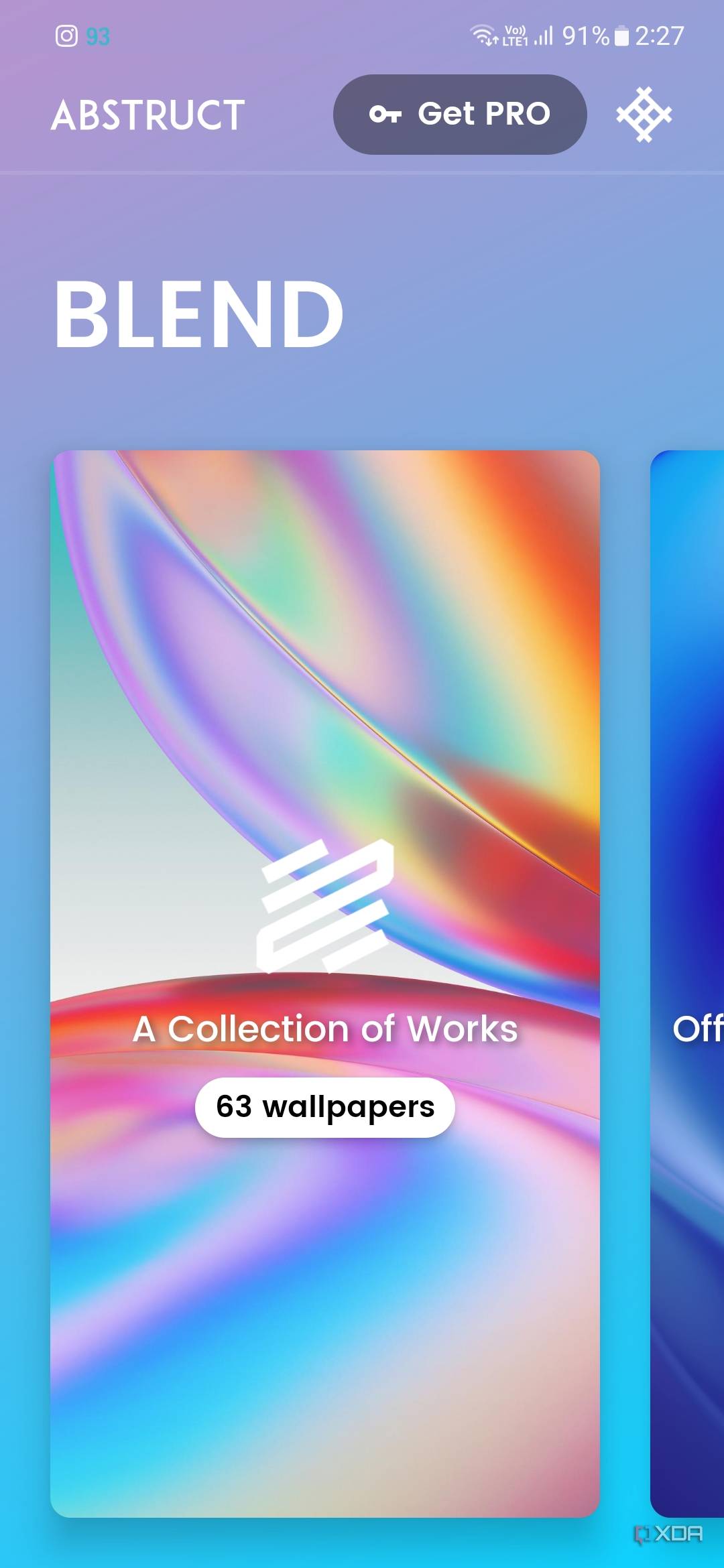 A screenshot showing the cover image of 'Blend' collection of abstract wallpapers within the Abstruct app.
