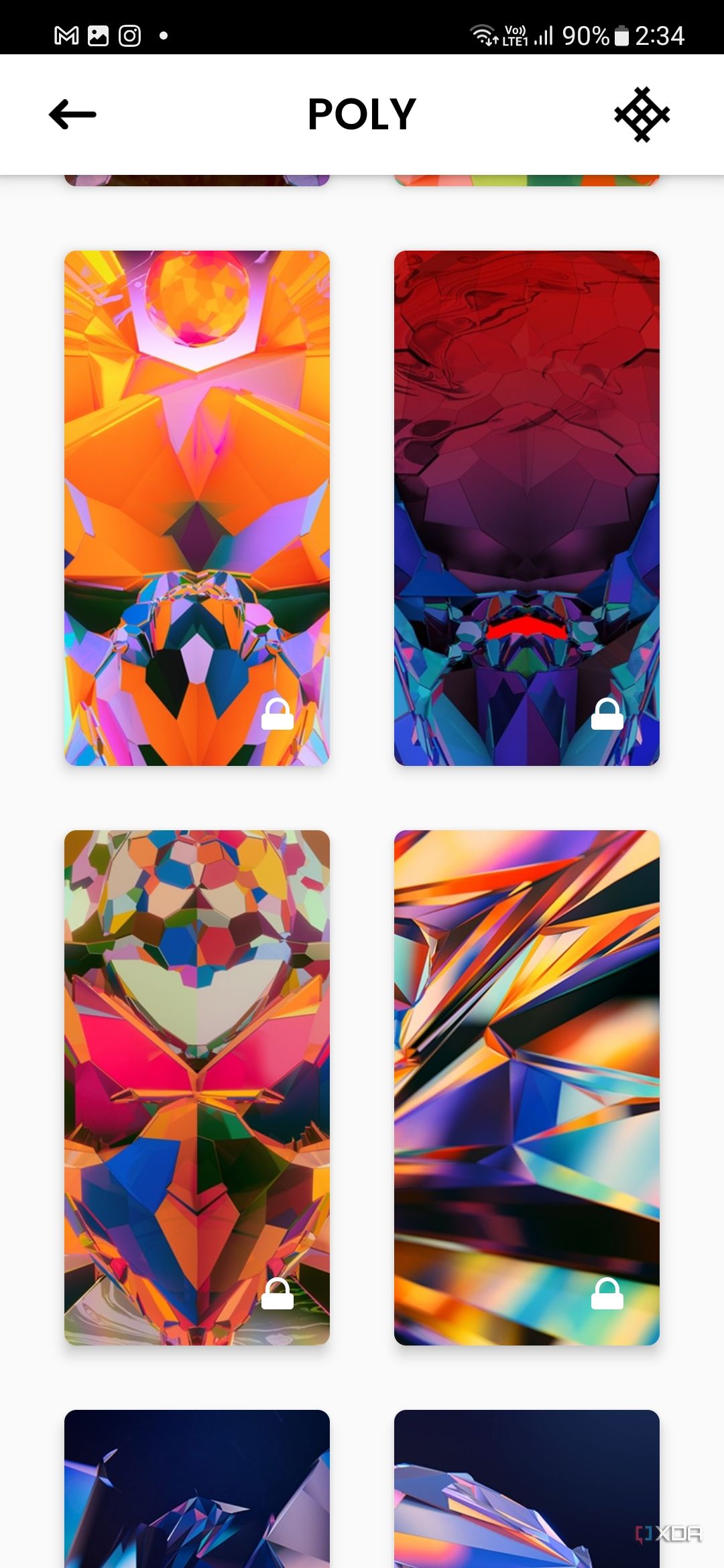 A screenshot showing a collection of abstract wallpapers within the Abstruct app.