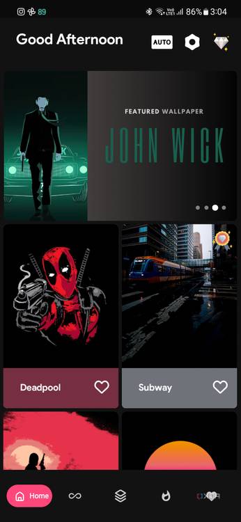 A screenshot showing a collection of wallpapers in Amoledpix wallpaper app.