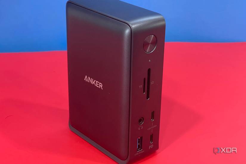 The Anker 575 sitting on a table showing the front ports.