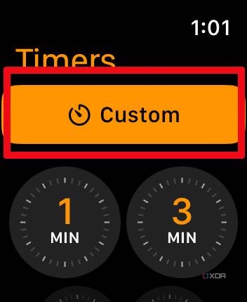 Apple Watch timer app with custom time selected.