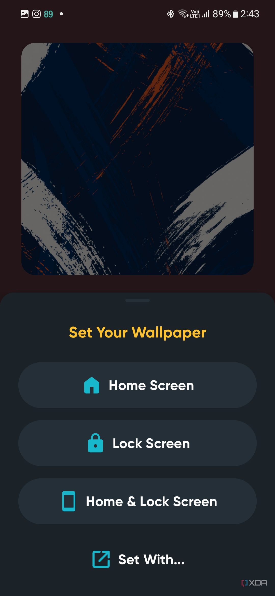 A screenshot showing different ways to apply the wallpaper on your phone.