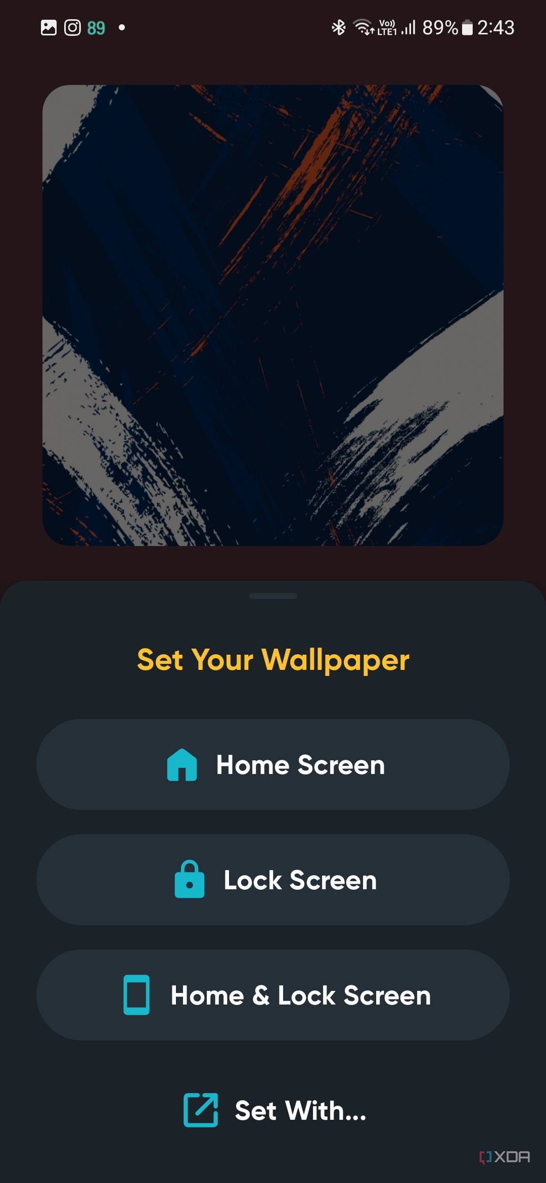 A screenshot showing different ways to apply the wallpaper on your phone.