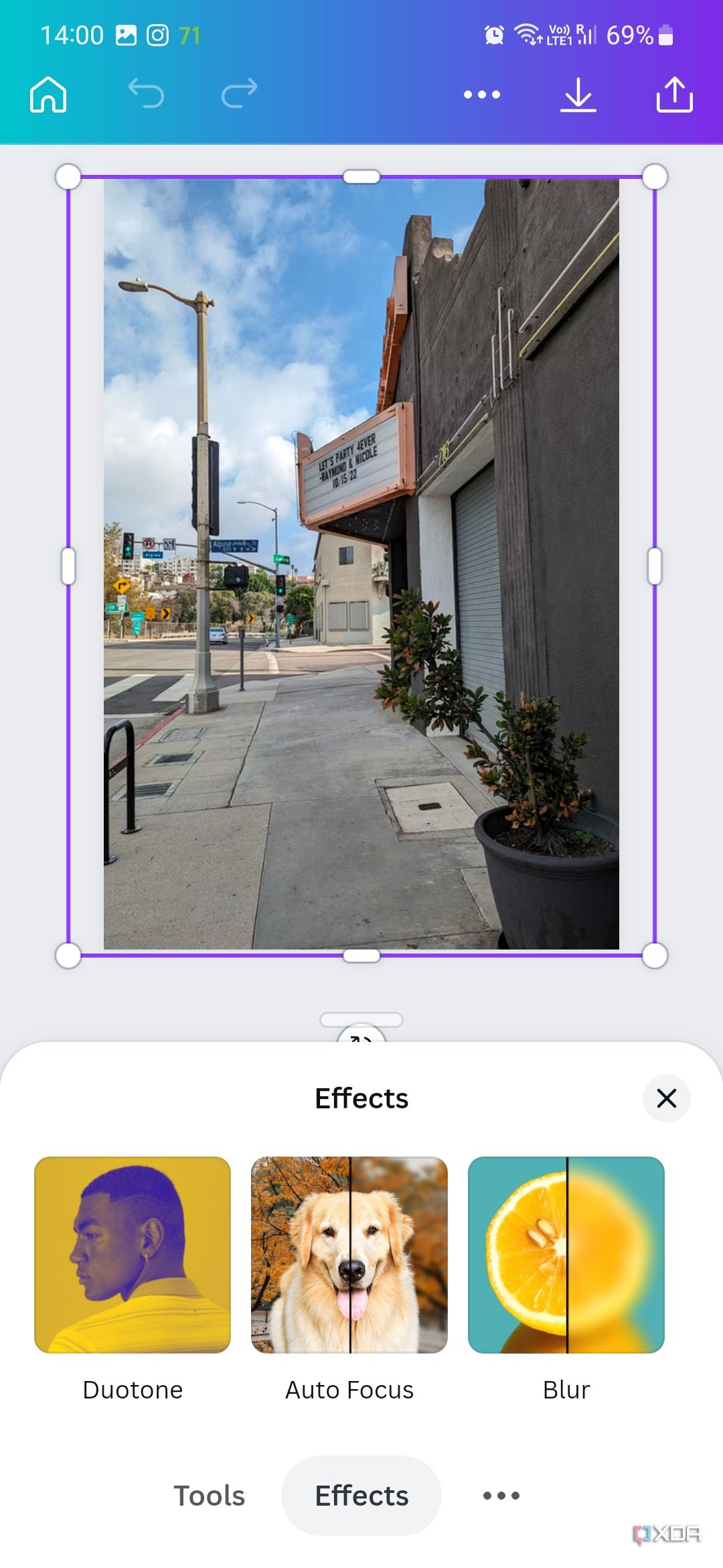 A screenshot captured on Galaxy S23 showing an image being edited on Canva.