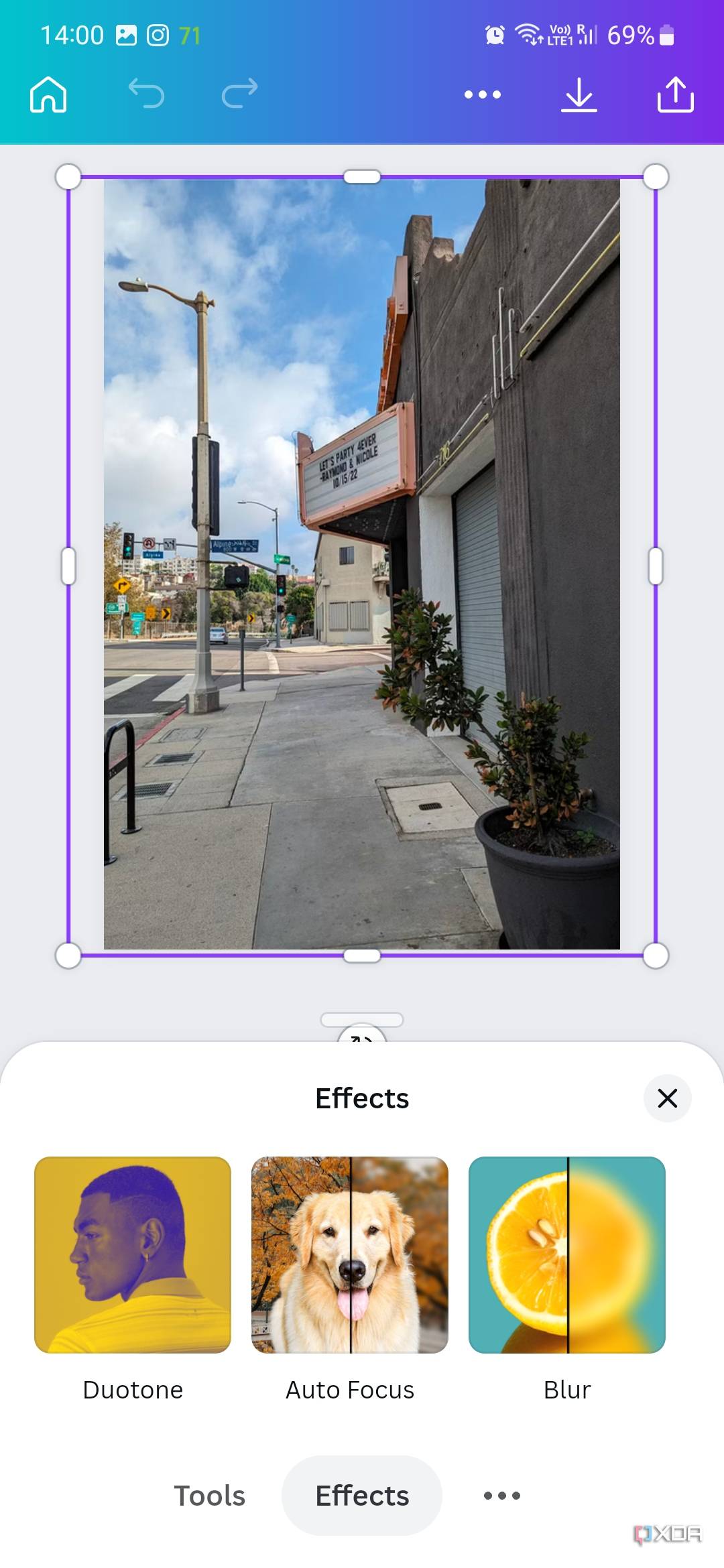 A screenshot captured on Galaxy S23 showing an image being edited on Canva.