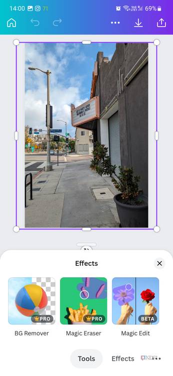 A screenshot captured on Galaxy S23 showing an image being edited on Canva.