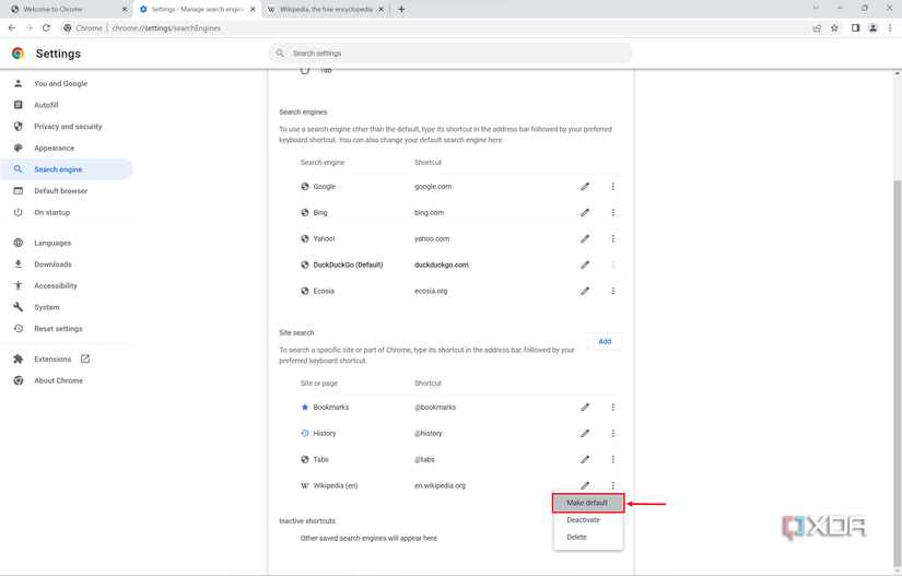 How to change the default search engine on Google Chrome