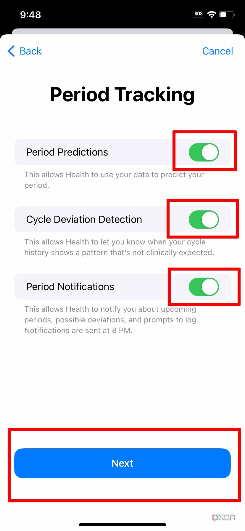 cycle tracking iphone 10