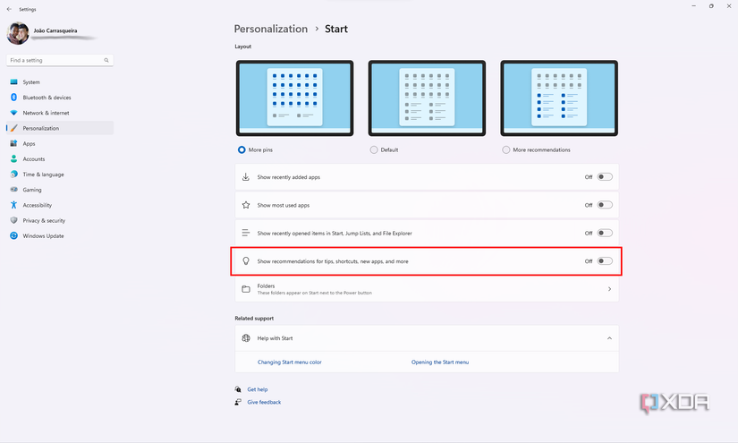 How to turn off Start menu recommended content in Windows 11