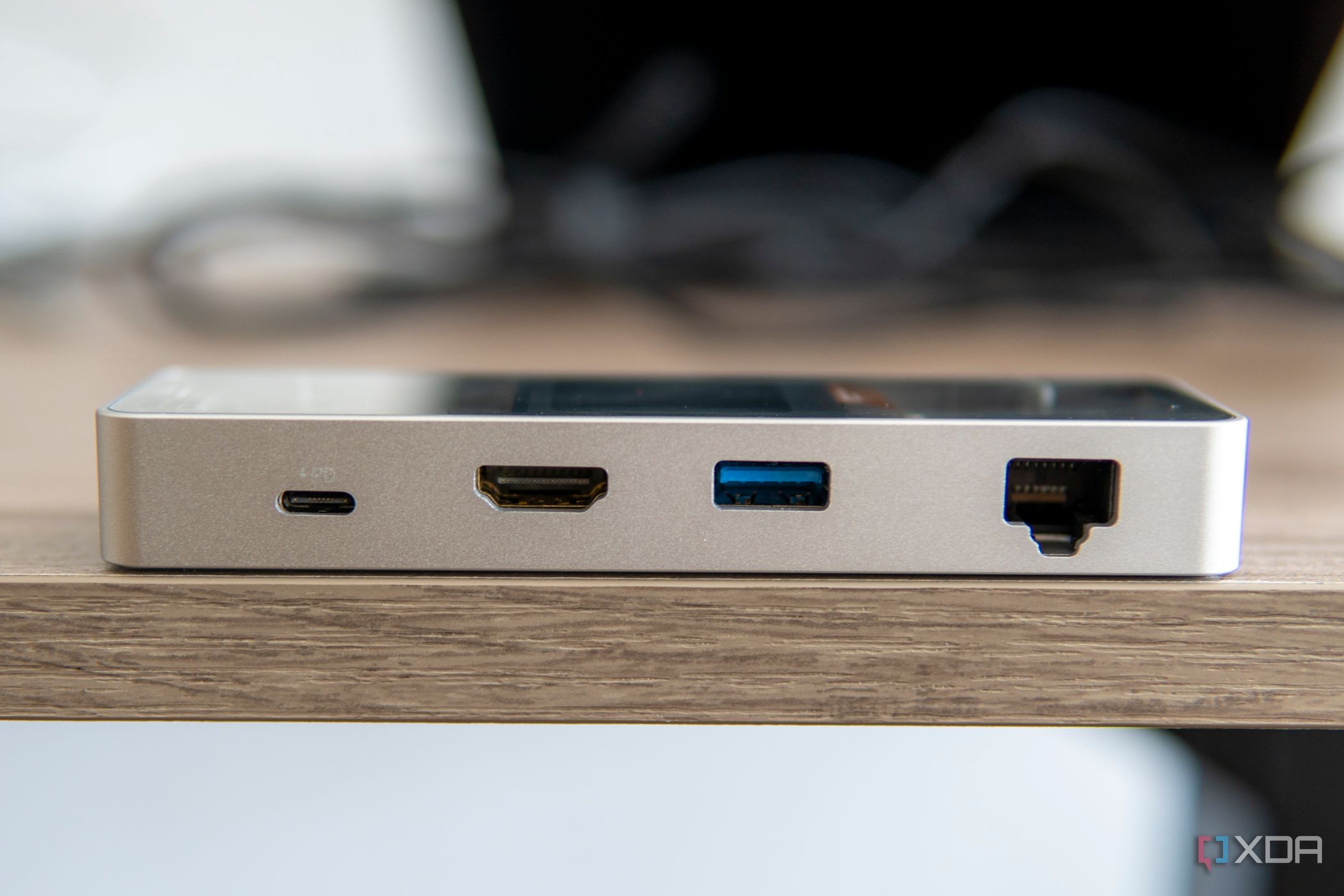 Side view of the Dockcase Pro Explorer Edition showing USB Type-C, HDMI, USB Type-A, and Ethernet ports