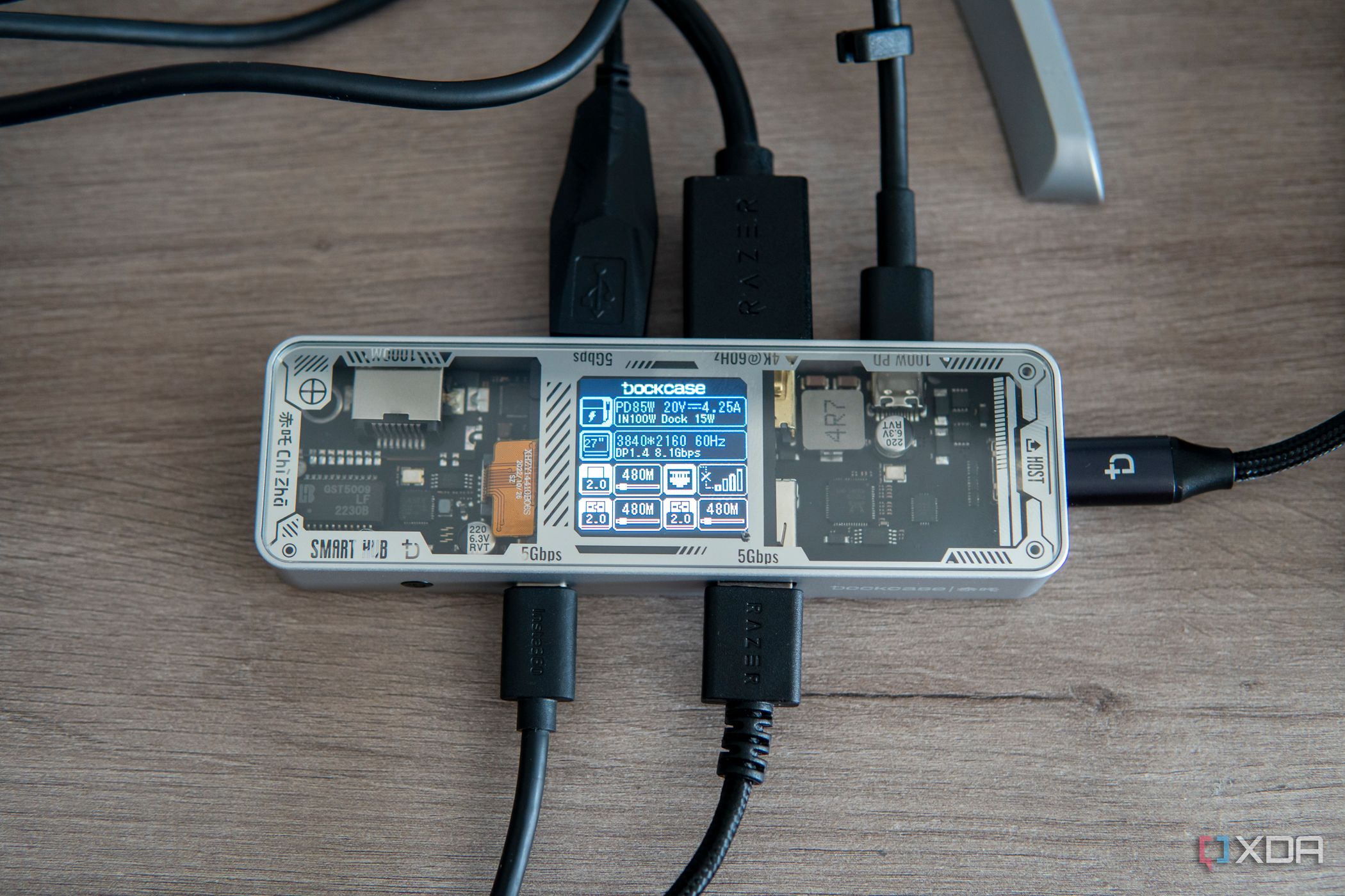 Ovearhead view of the Dockcase Pro Explorer Edition showing information about connected peripherals
