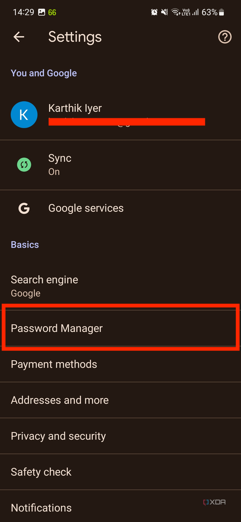 A screenshot showing the Chrome settings page with the Password Manager option highlighted.
