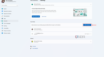 Screenshot of the Family page in the Windows 11 Settings app