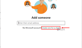 Screenshot of a login page for a child with a Microsoft account. The button to create a new child account is highlighted