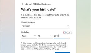 Screenshot of Microsoft account creation asking for the user's country and birth date