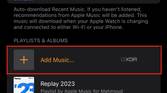 How to stream music on your Apple Watch without an iPhone: Apple Watch Music settings highlighting Add Music button