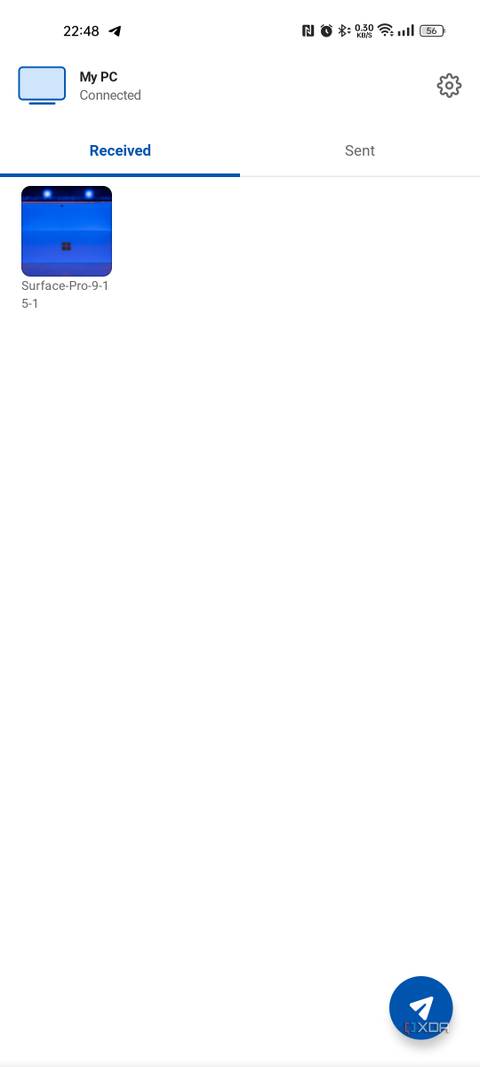 Screenshot of Received files section in Intel Unison for Android