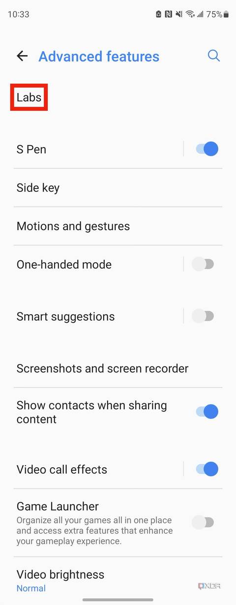 The Labs menu in Settings on a Galaxy Z Fold 4.