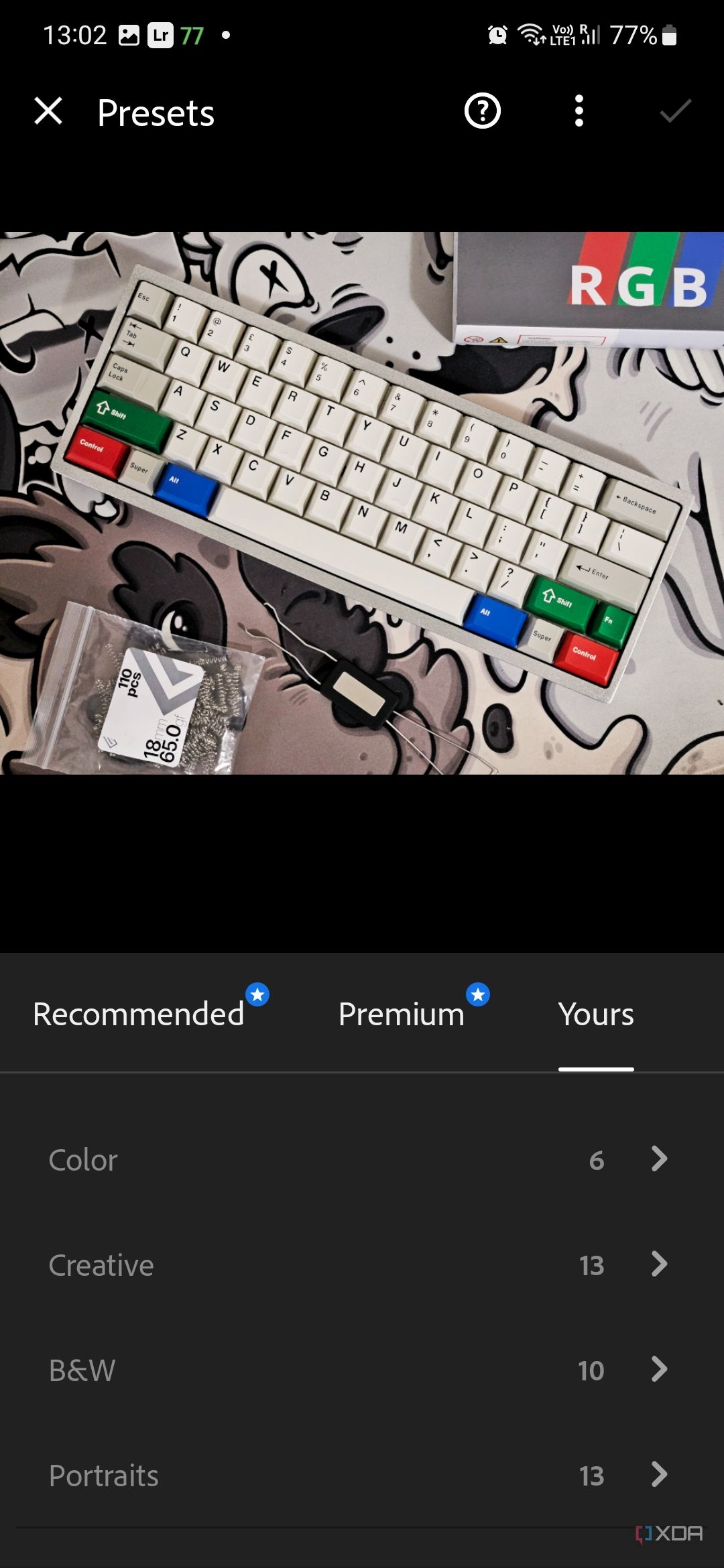 A screenshot captured on Galaxy S23 showing the the editing option on Lightroom.