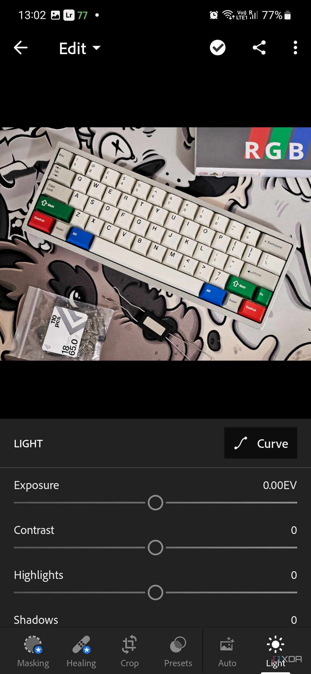 A screenshot captured on a Galaxy S23 showing the color-grading options in Lightroom.