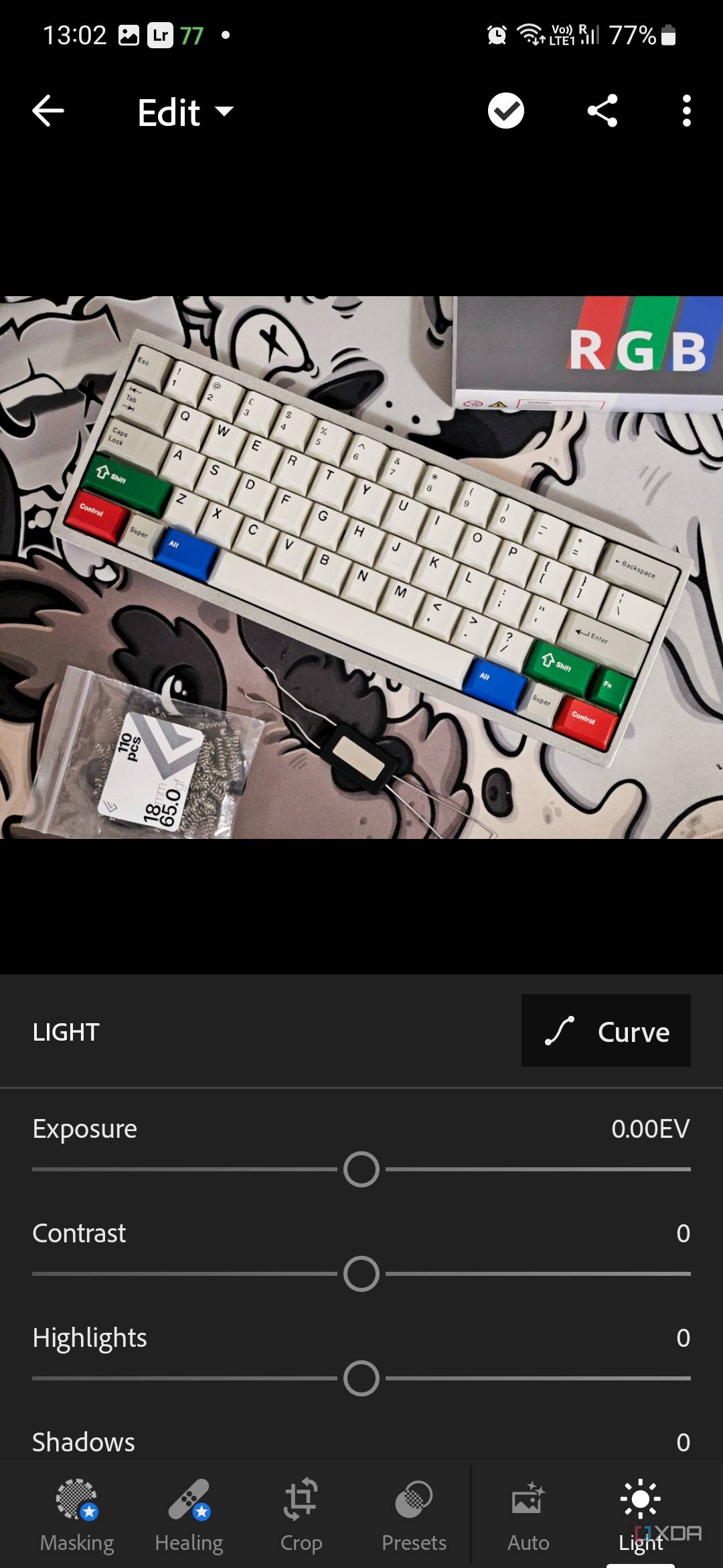 A screenshot captured on a Galaxy S23 showing the color-grading options in Lightroom.