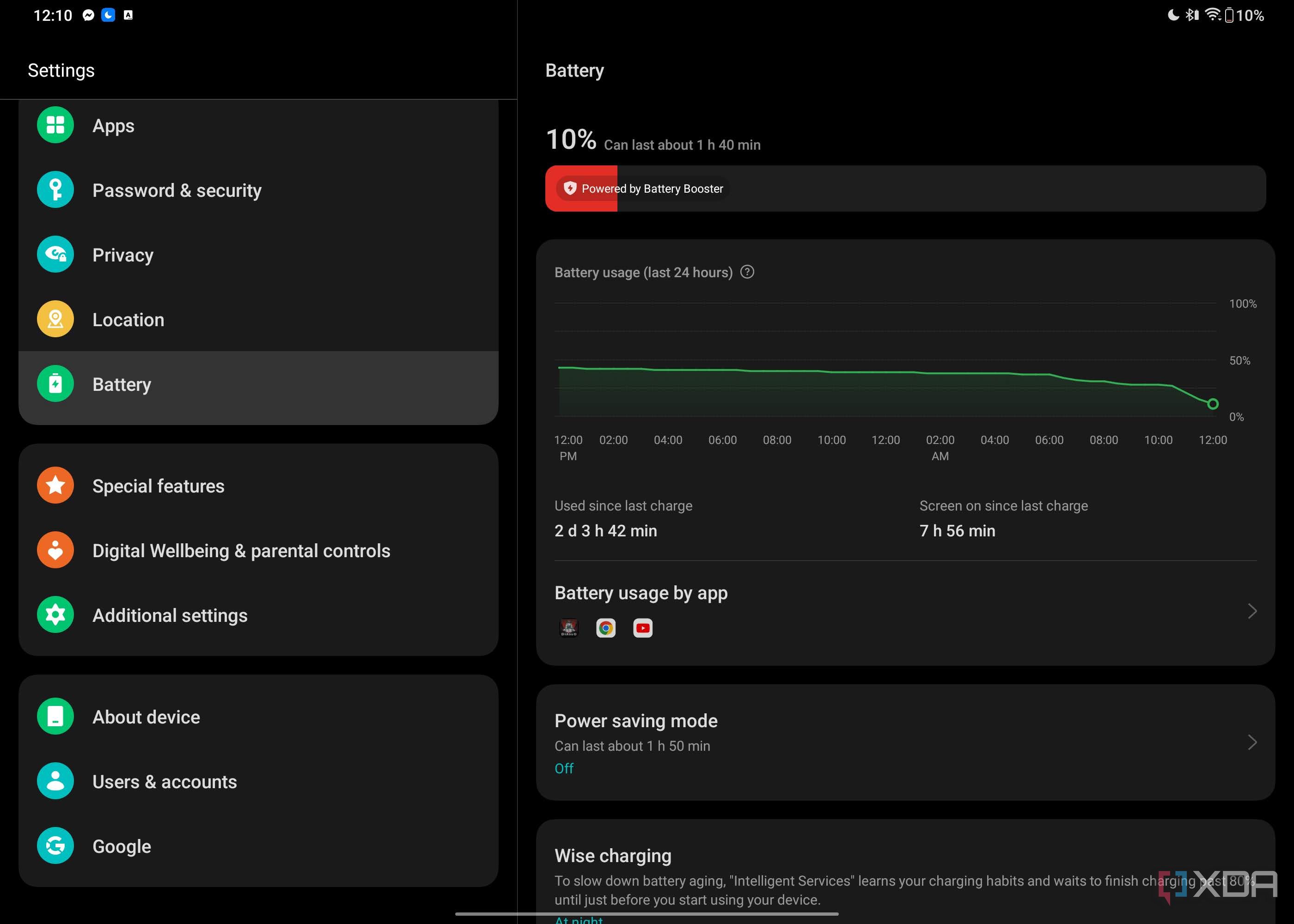 OnePlus Pad screenshot showing battery useage