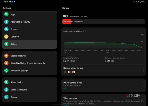 OnePlus Pad screenshot showing battery useage