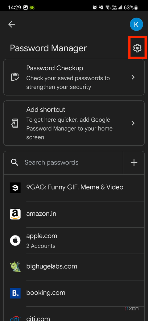 A screenshot showing your Google account's Password Manager page.