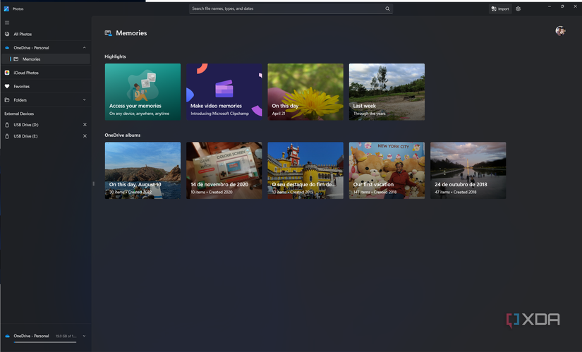 Screenshot of the OneDrive Memories page in the Windows 11 Photos app